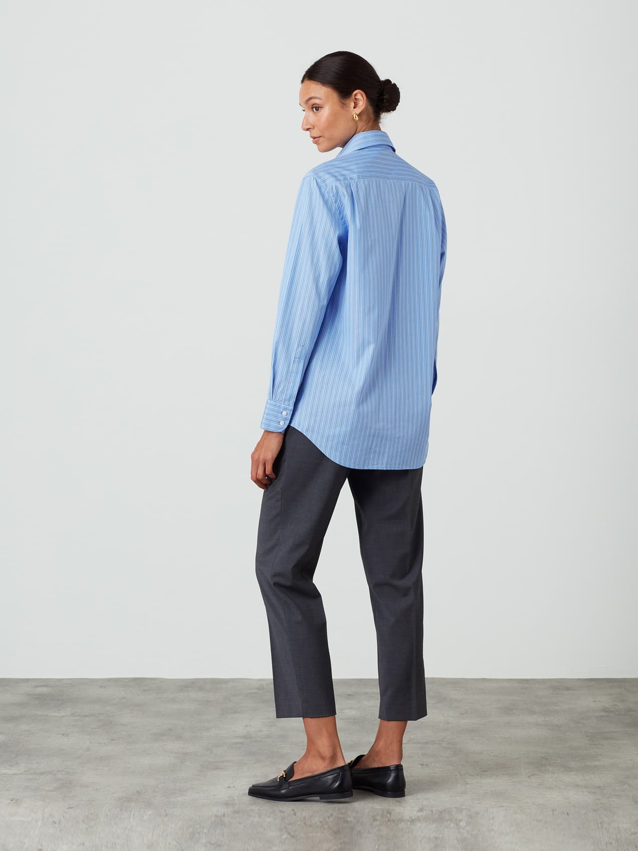 Blue tri-stripe fine poplin Boyfriend shirt Shirts With Nothing Underneath    - Collagerie