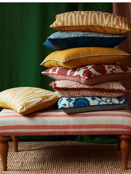 Ochre Shashka print and venitian velvet cushion Velvet Cushions Volga Linen    - Collagerie