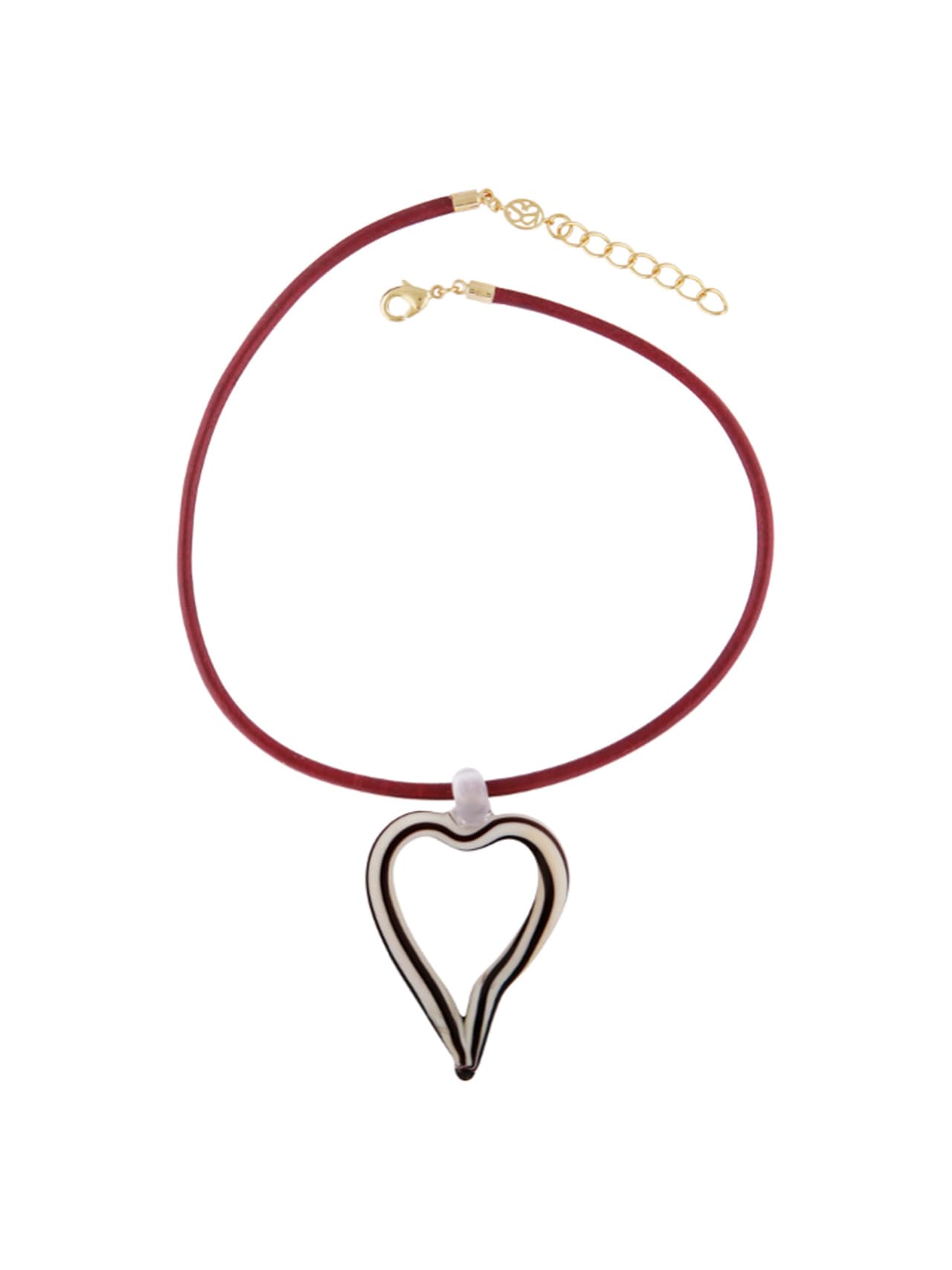 XL heart of glass striped & leather cord necklace