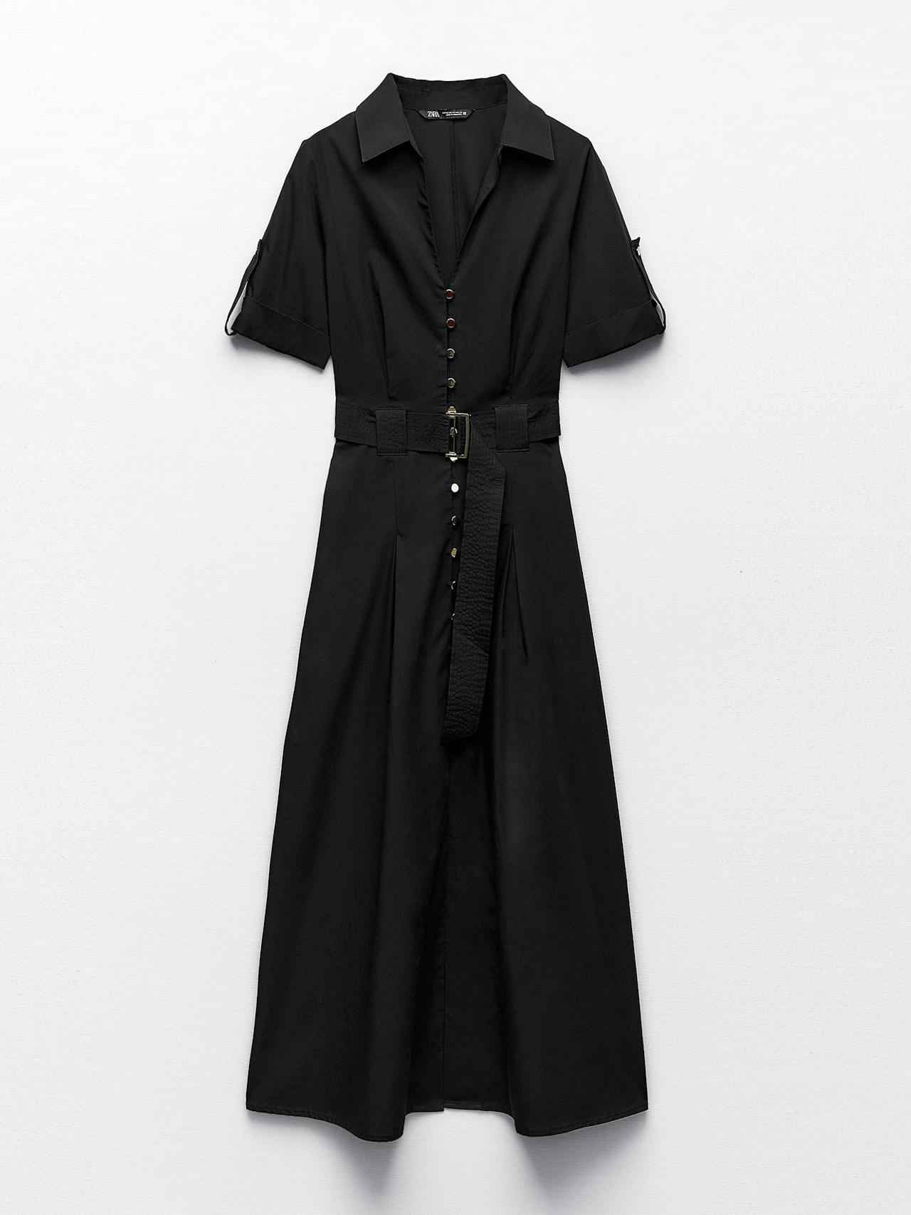 Black poplin shirt dress