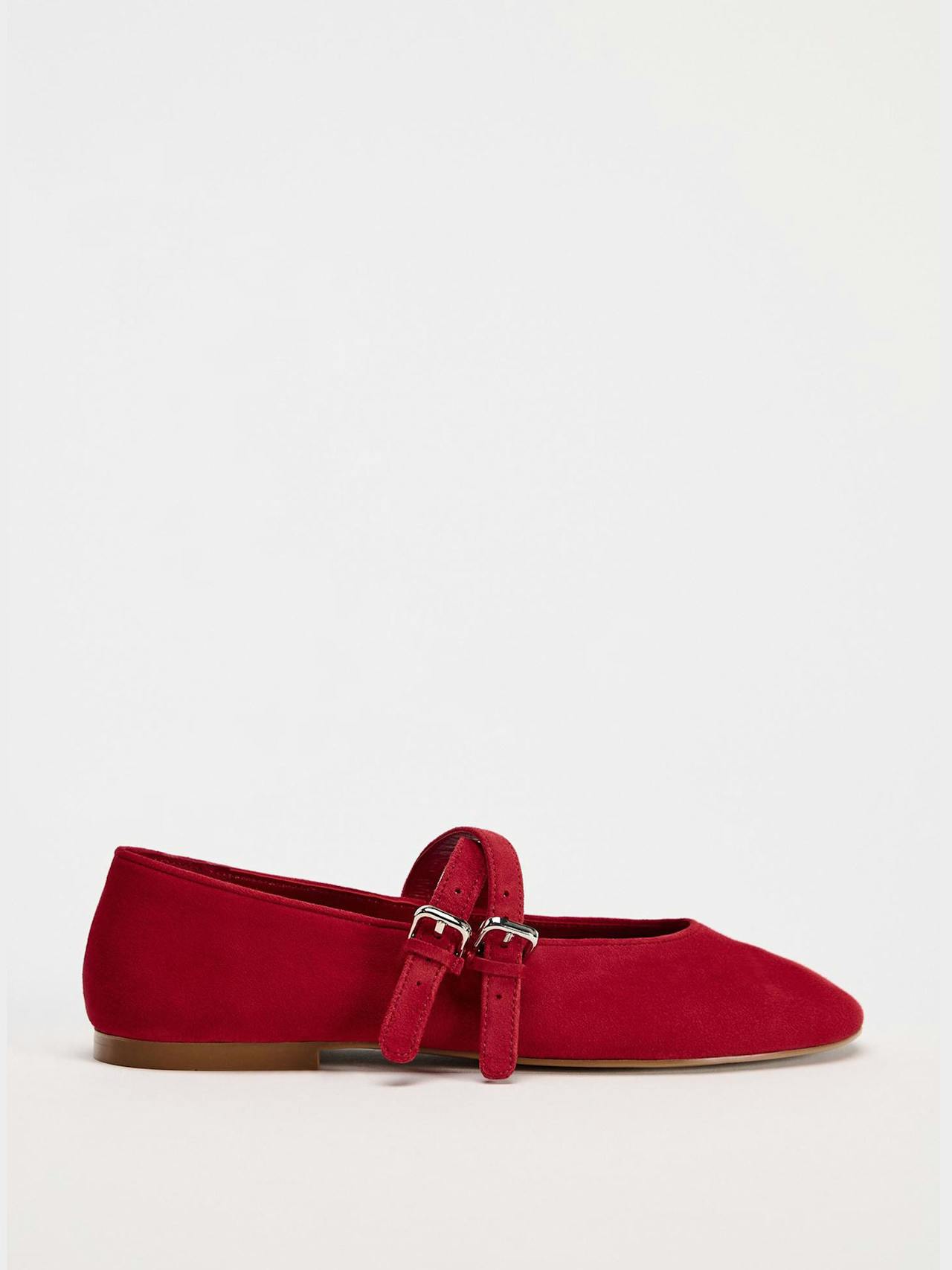 Leather ballet flats with double strap