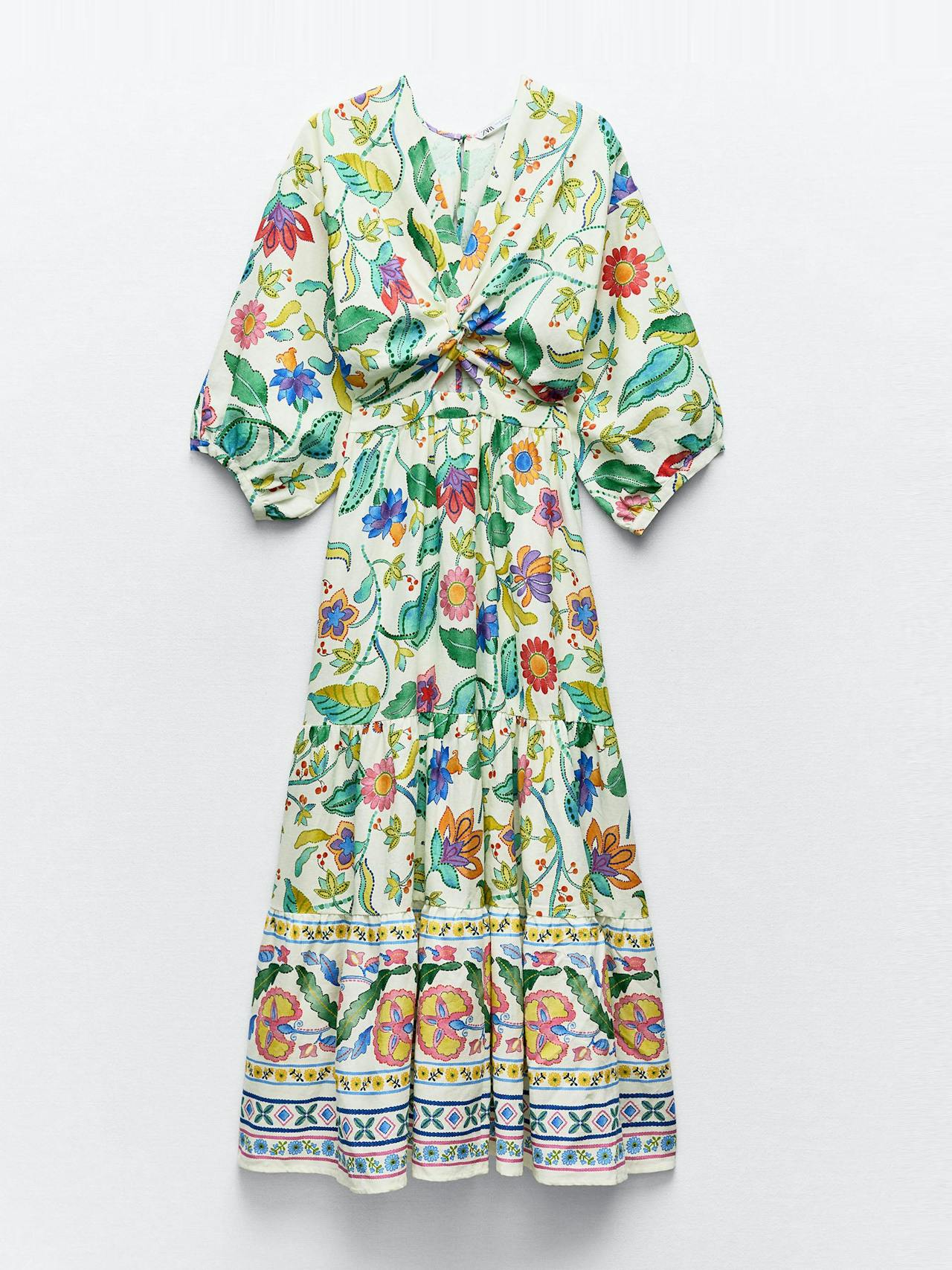 Printed linen blend dress with knot