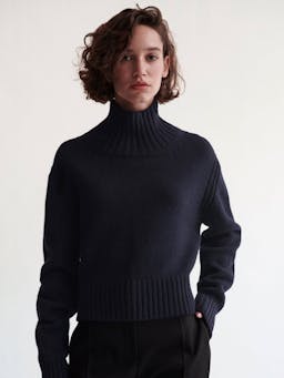 Navy Fintra Lambswool crop high neck Clothing &Daughter    - Collagerie