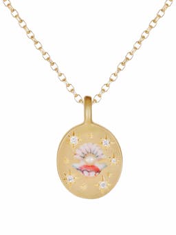 Clam & pearl gold pendant hand-painted enamel necklace Jewellery & Watches Cece Jewellery    - Collagerie