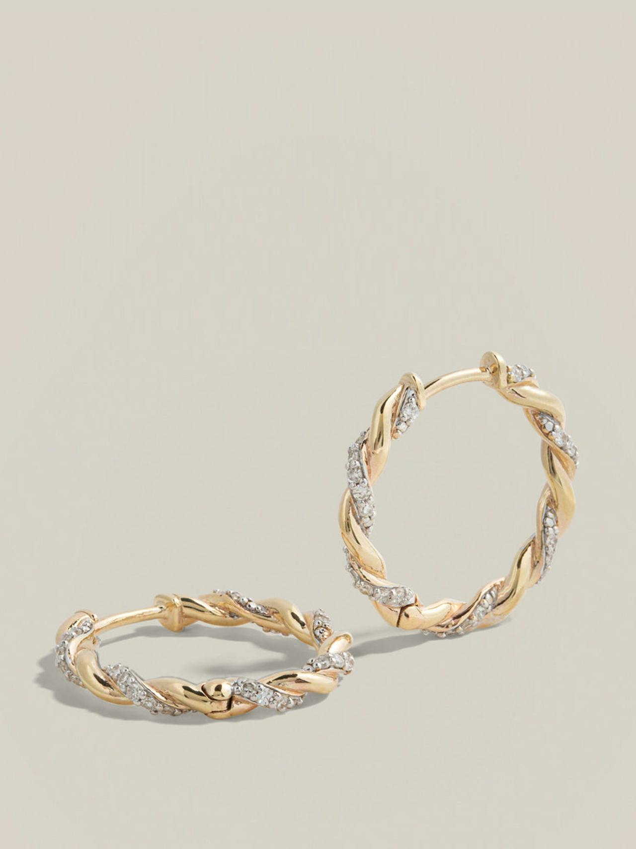 Twisted diamond and gold rope hoops