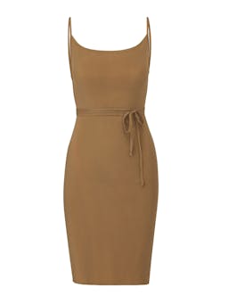 The K.M. tie midi dress in stretch cupro Dresses Anemos Sandstone XS  - Collagerie