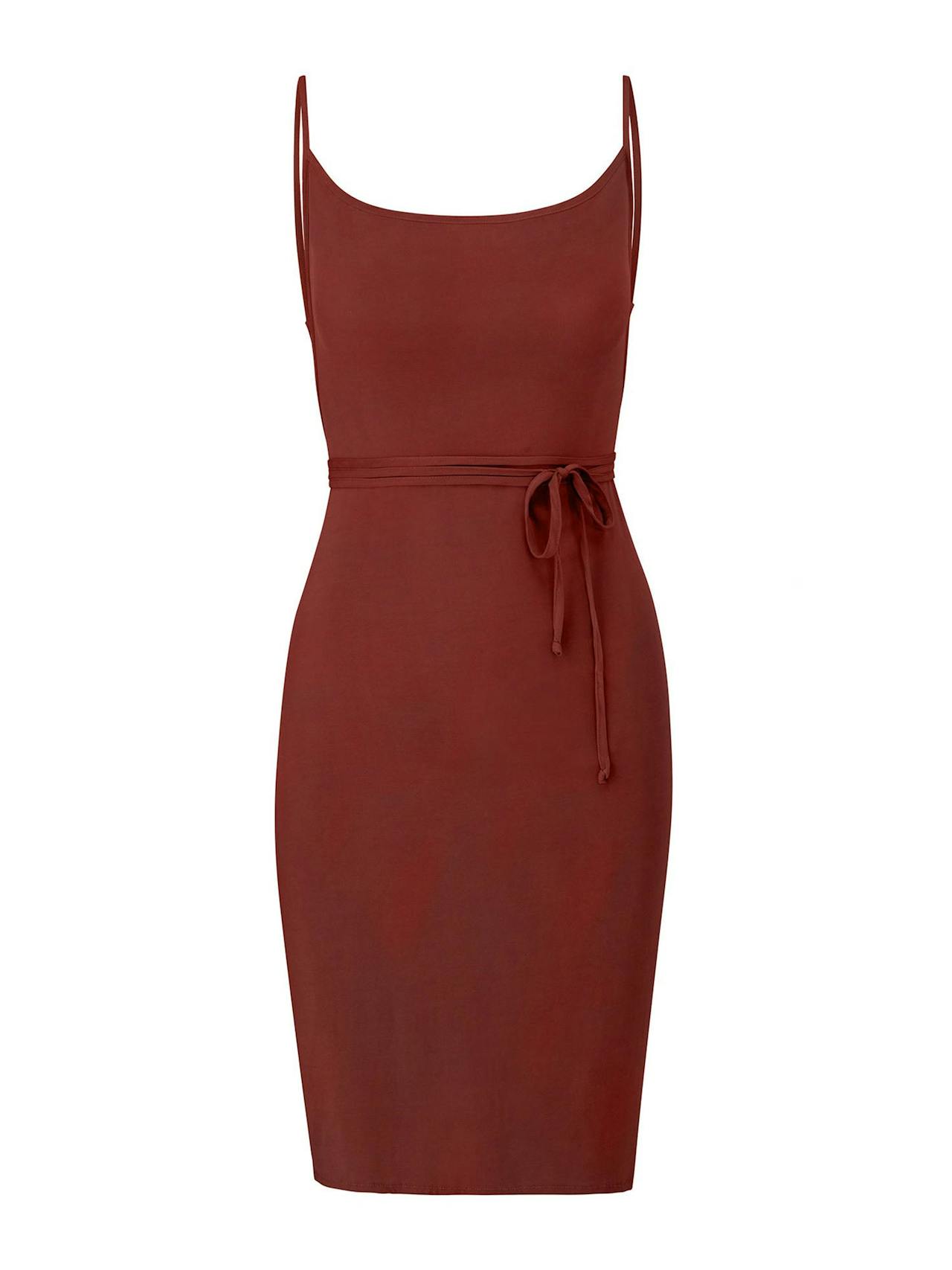 The K.M. tie midi dress in stretch cupro Dresses Anemos Umber XS  - Collagerie