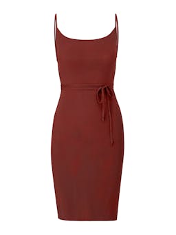 The K.M. tie midi dress in stretch cupro Dresses Anemos Umber XS  - Collagerie