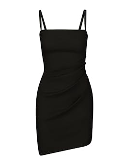 The Nadege draped dress in stretch linen Dresses Anemos Black XS  - Collagerie