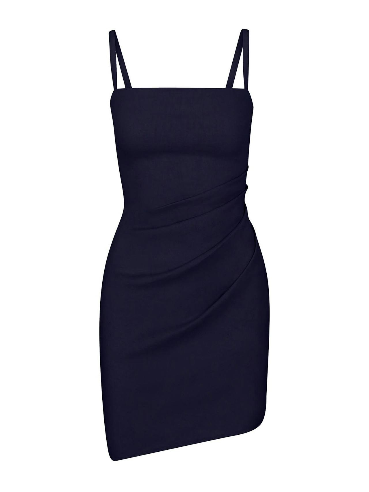 The Nadege draped dress in stretch linen Dresses Anemos Navy XS  - Collagerie