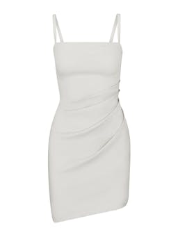 The Nadege draped dress in stretch linen Dresses Anemos White XS  - Collagerie