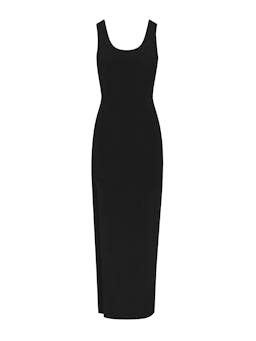 Open Back Tank maxi dress with side slit in stretch cupro Dresses Anemos Black XS  - Collagerie