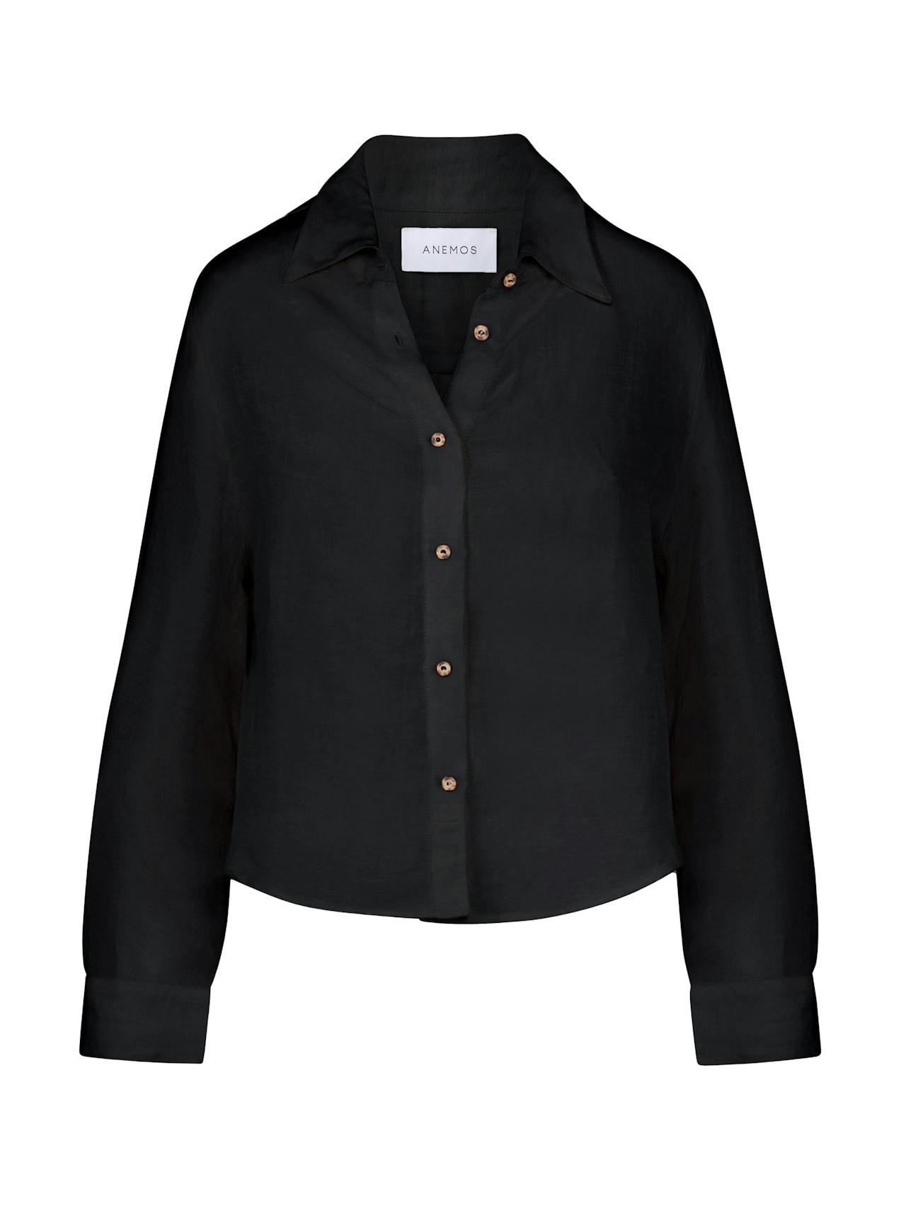 The Phillips long sleeve button-down shirt in linen cupro Shirts & Tops Anemos Black S  - Collagerie