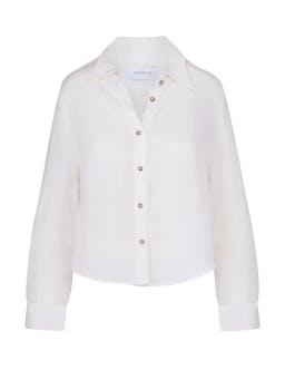 The Phillips long sleeve button-down shirt in linen cupro Shirts & Tops Anemos White S  - Collagerie