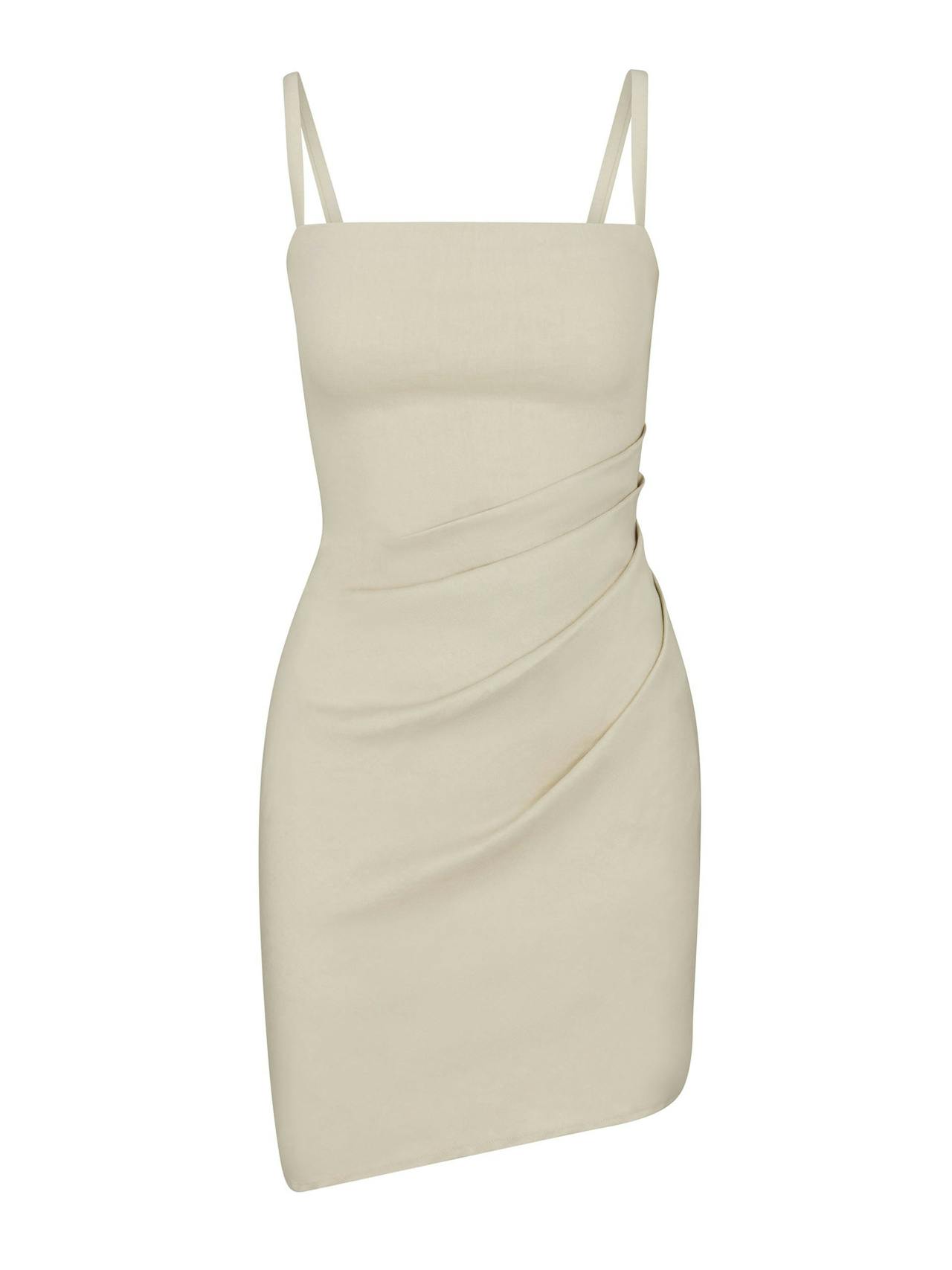 The Nadege draped dress in stretch linen Dresses Anemos Natural XS  - Collagerie