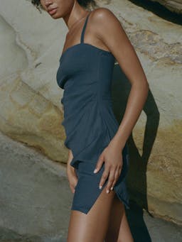 The Nadege draped dress in stretch linen Dresses Anemos    - Collagerie