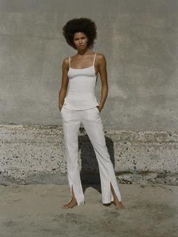 The Front Slit Pant in stretch linen Pants Anemos    - Collagerie