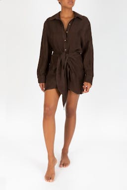 The L.A. button-down wrap dress in linen cupro Dresses Anemos    - Collagerie