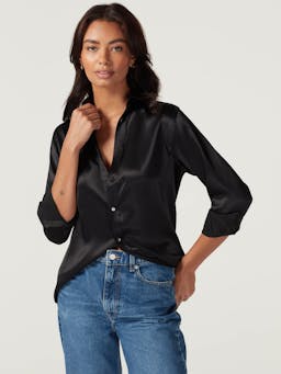 The Boyfriend: onyx silk shirt Clothing With Nothing Underneath    - Collagerie