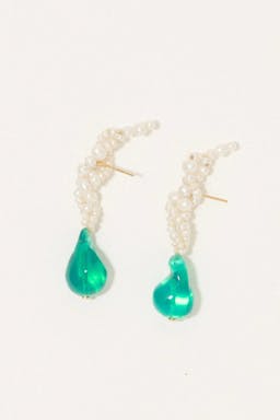 "Gotcha" pearl and green resin gold vermeil earrings Jewellery Completedworks    - Collagerie