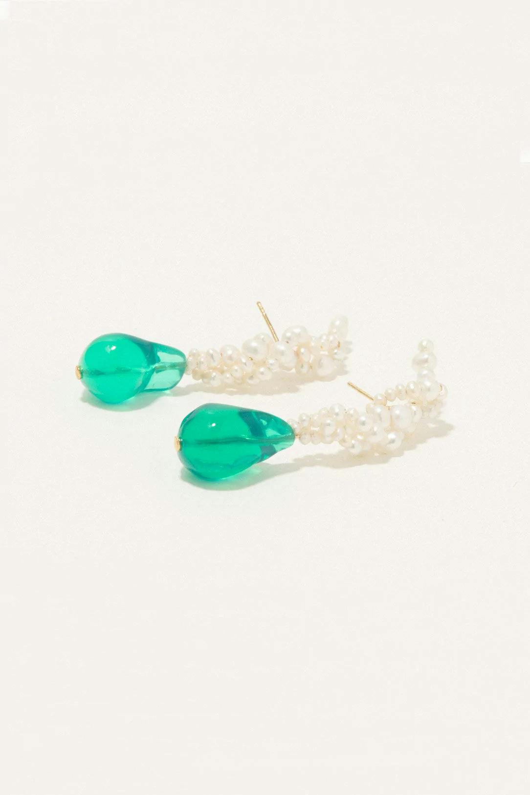 "Gotcha" pearl and green resin gold vermeil earrings Jewellery Completedworks    - Collagerie