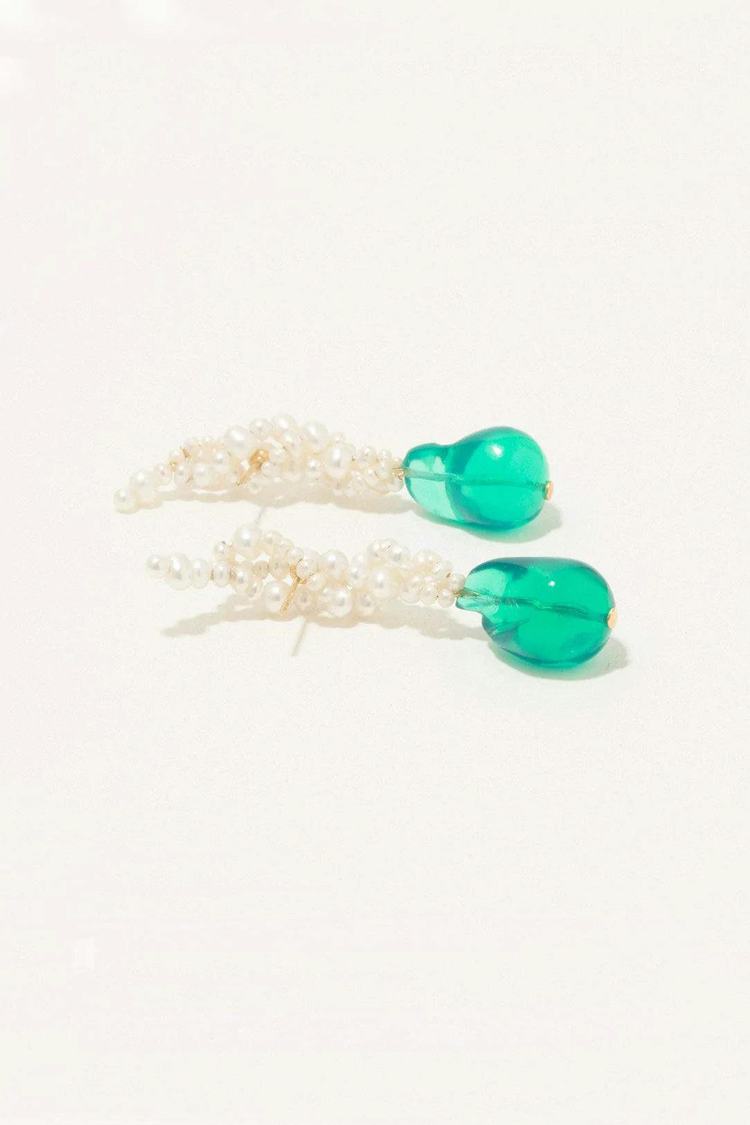 "Gotcha" pearl and green resin gold vermeil earrings Jewellery Completedworks    - Collagerie