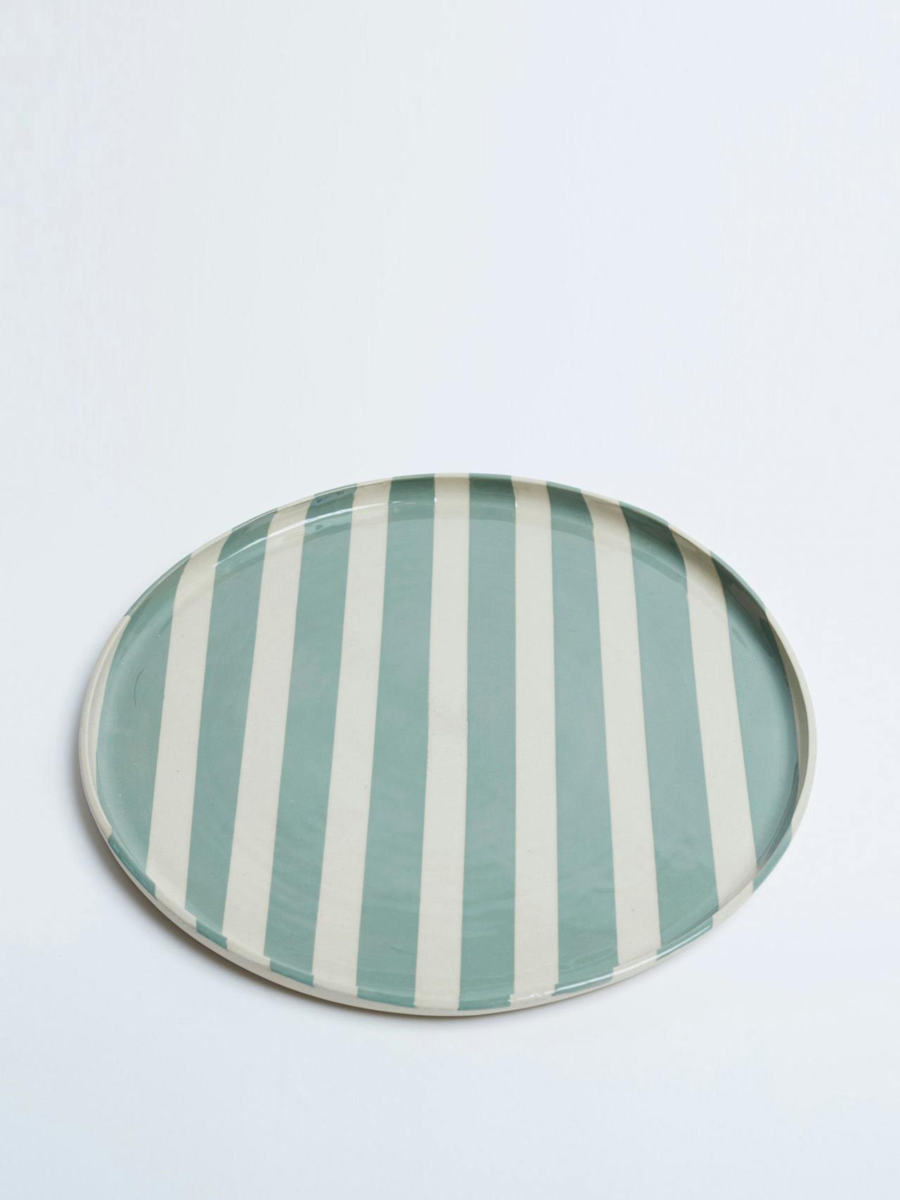 Green stripe serving platter Interiors KS Creative Pottery    - Collagerie