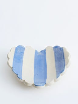 Blue stripe scalloped heart trinket dish Interiors KS Creative Pottery    - Collagerie