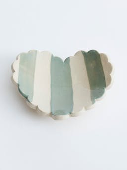 Green stripe scalloped heart trinket dish Interiors KS Creative Pottery    - Collagerie