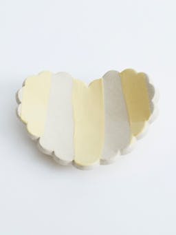 Yellow stripe scalloped heart trinket dish Interiors KS Creative Pottery    - Collagerie