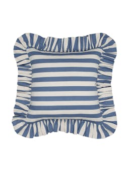 Dark blue Tangier stripe ruffle cushion Interiors Alice Palmer & Co    - Collagerie