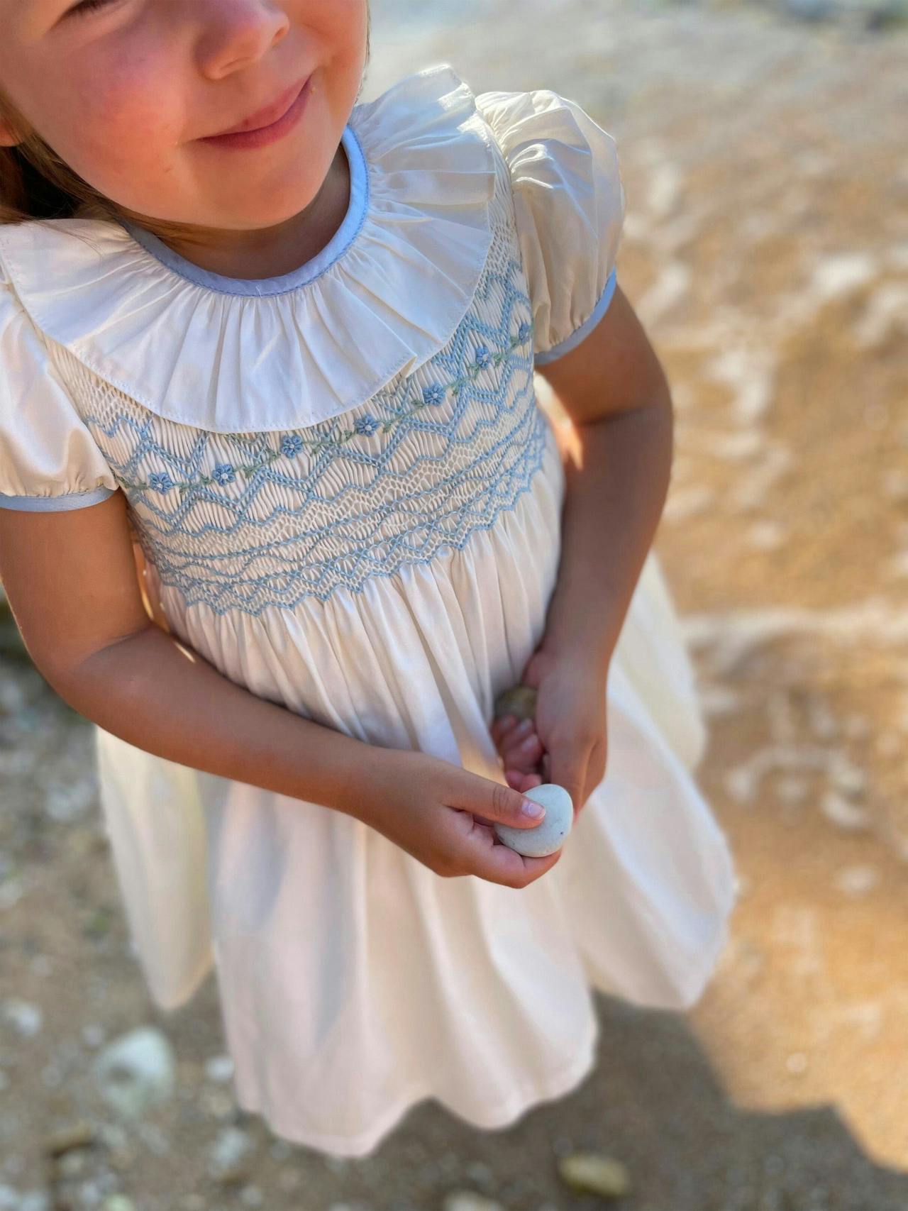 Blue Diana special occasion dress with hand smocking Kids Smock London    - Collagerie