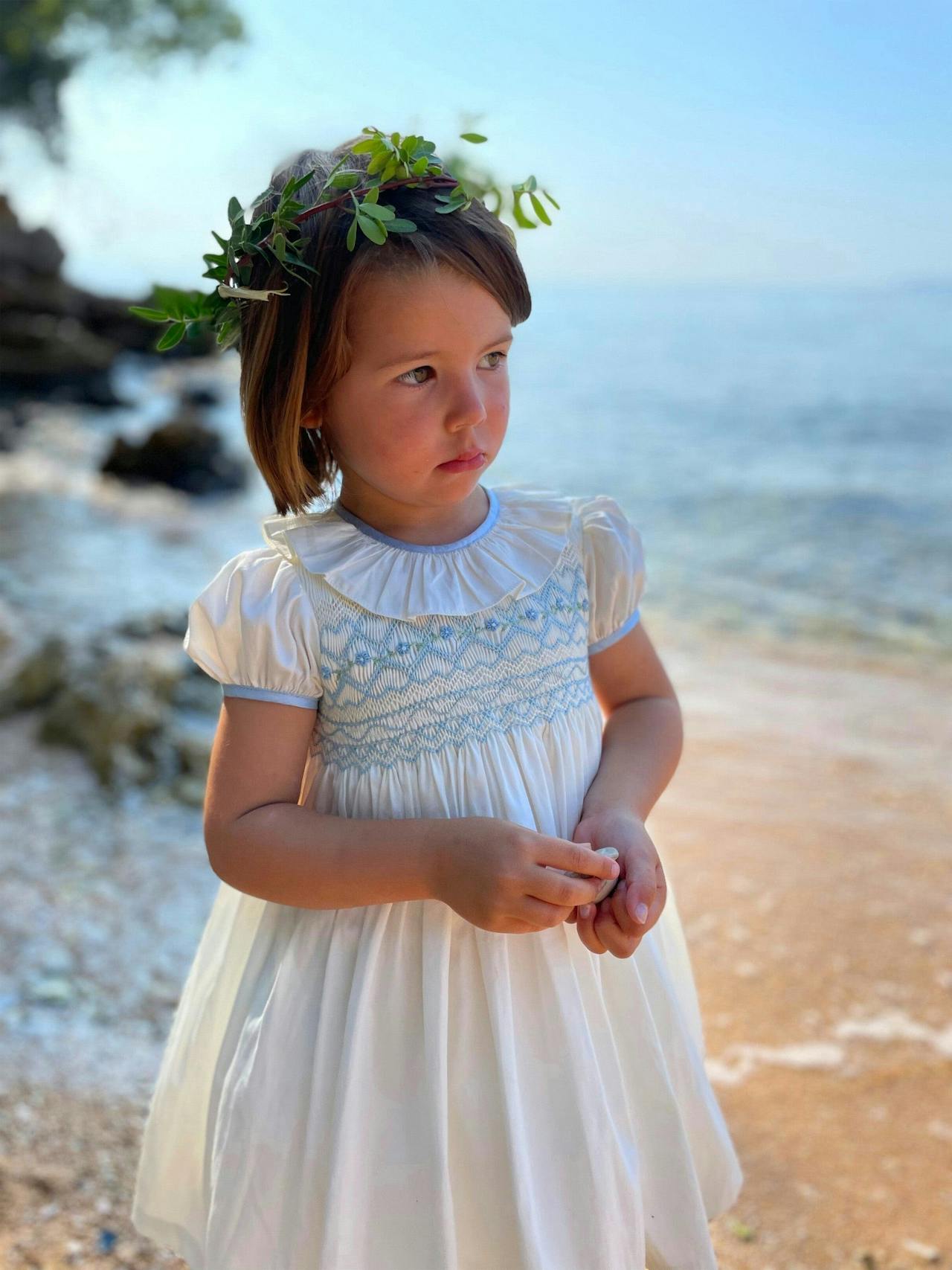 Blue Diana special occasion dress with hand smocking Kids Smock London    - Collagerie