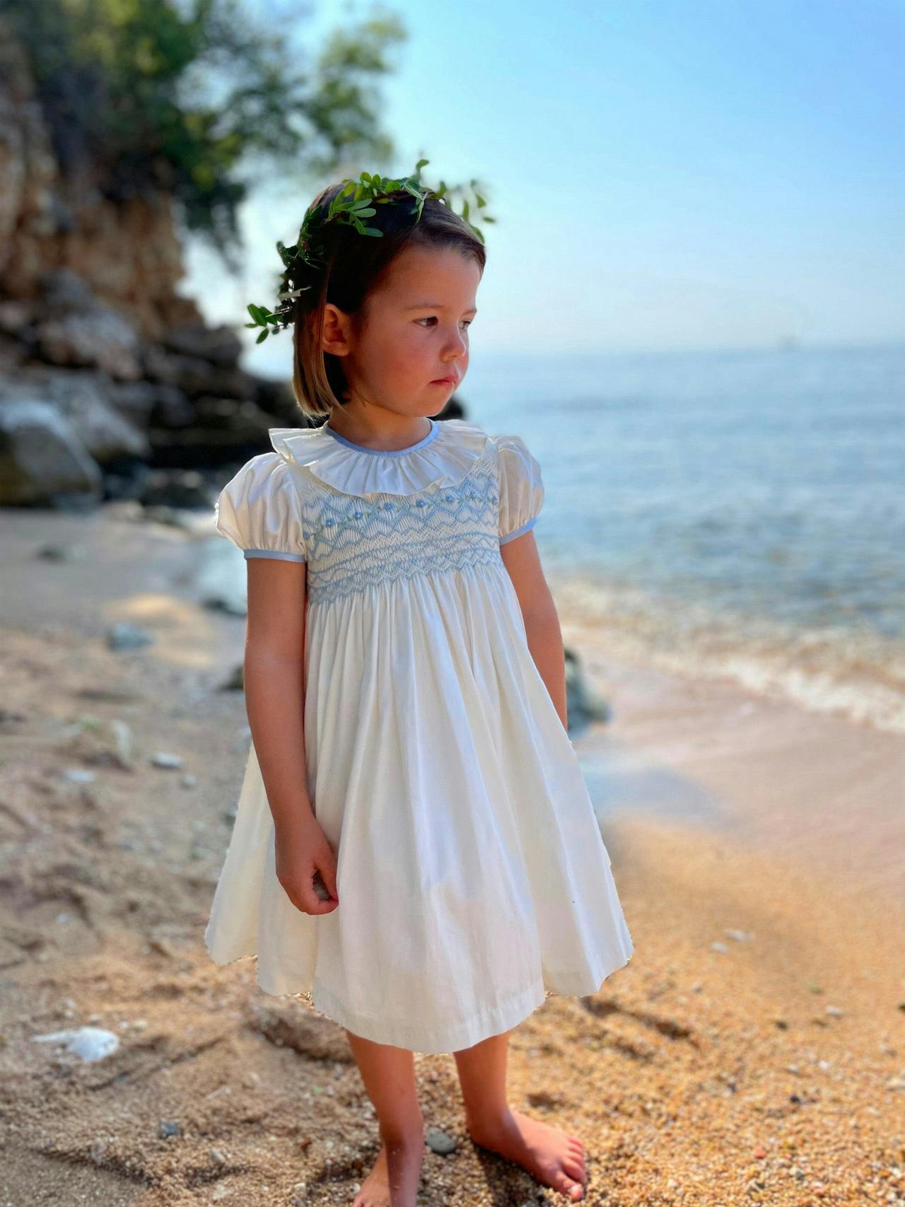 Blue Diana special occasion dress with hand smocking Kids Smock London    - Collagerie