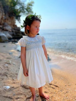 Blue Diana special occasion dress with hand smocking Kids Smock London    - Collagerie