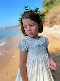 Blue Diana special occasion dress with hand smocking Kids Smock London    - Collagerie