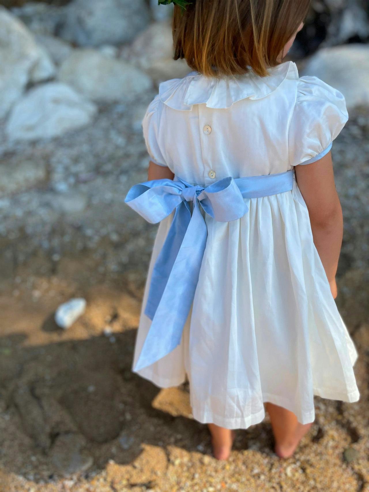 Blue Diana special occasion dress with hand smocking Kids Smock London    - Collagerie