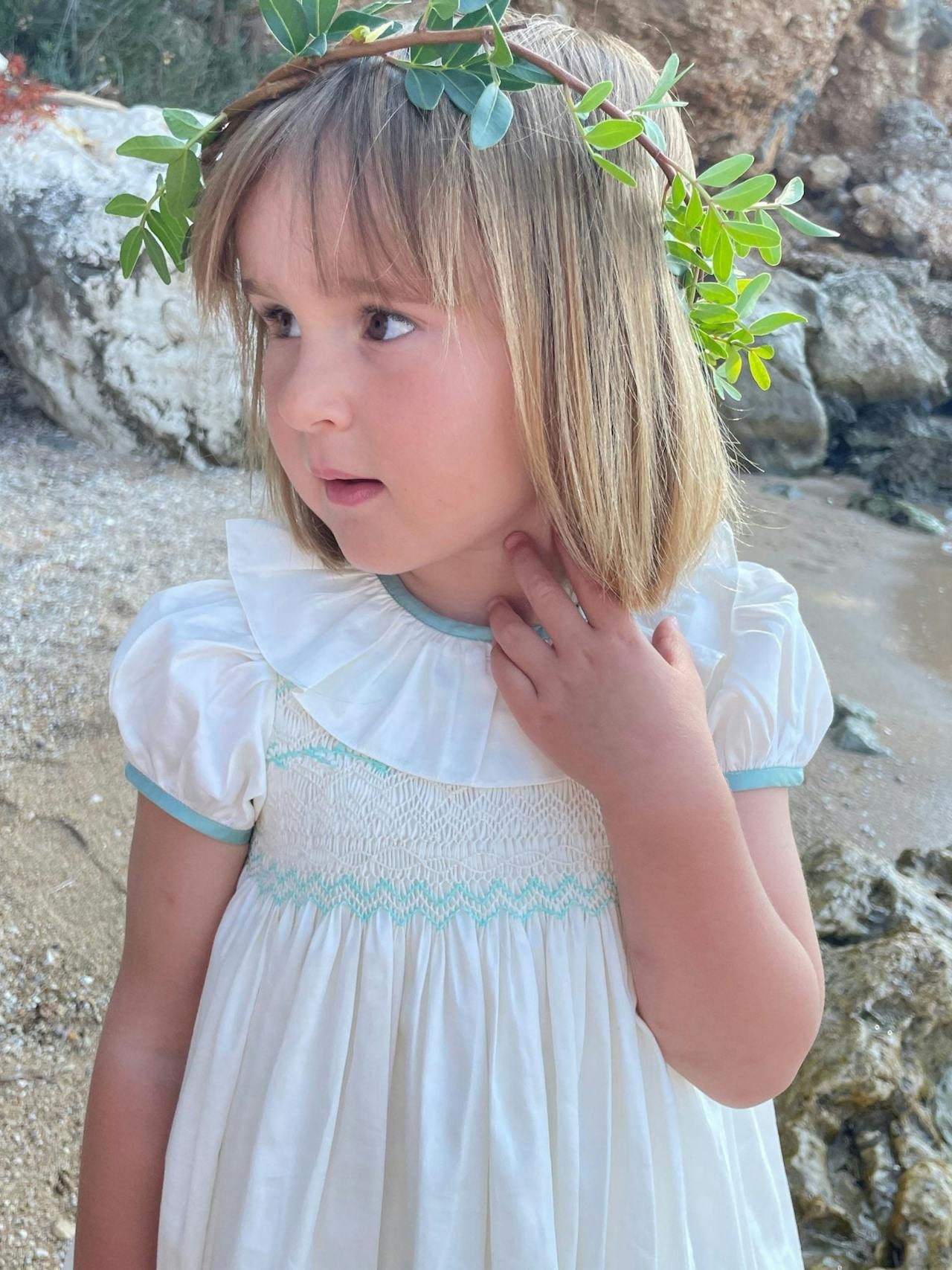 White and green Diana special occasion dress Kids Smock London    - Collagerie