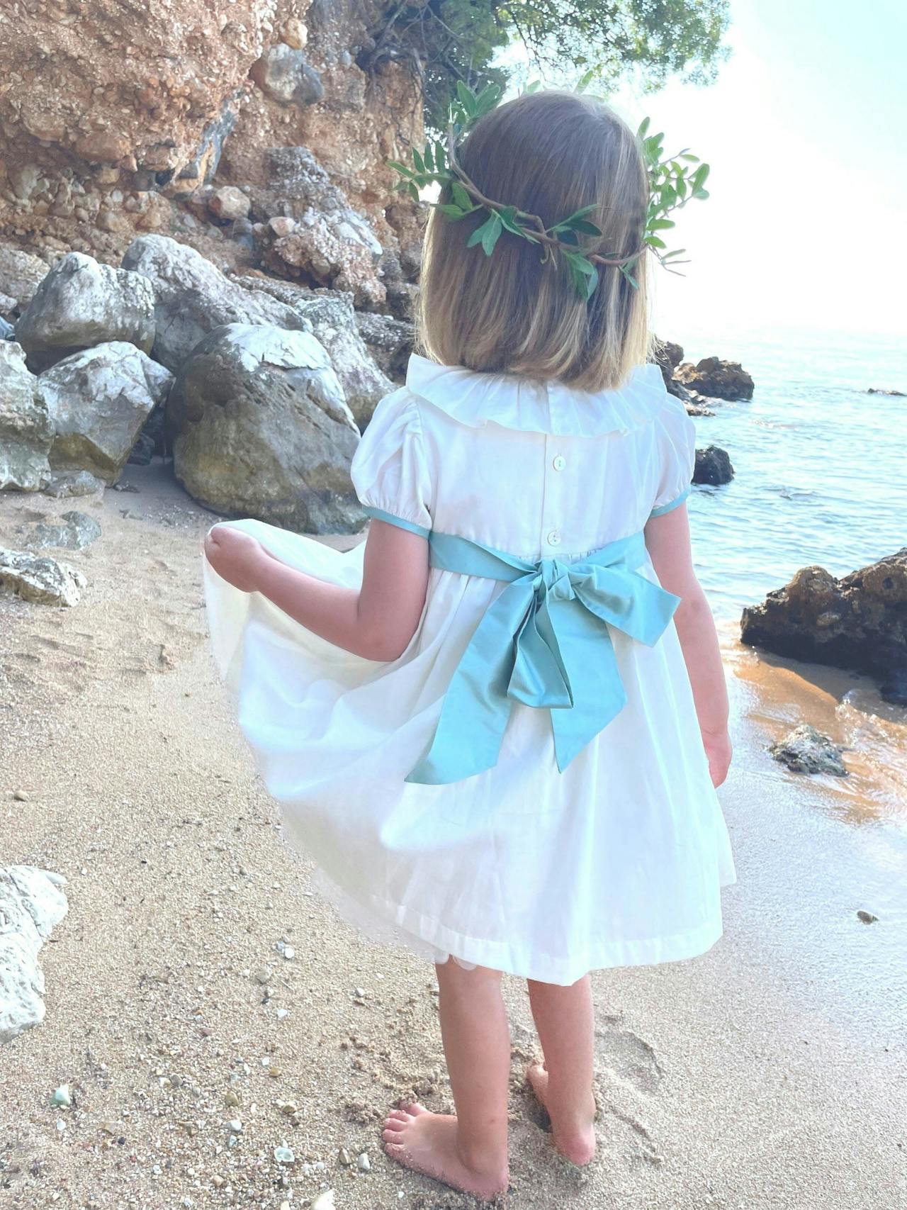 White and green Diana special occasion dress Kids Smock London    - Collagerie