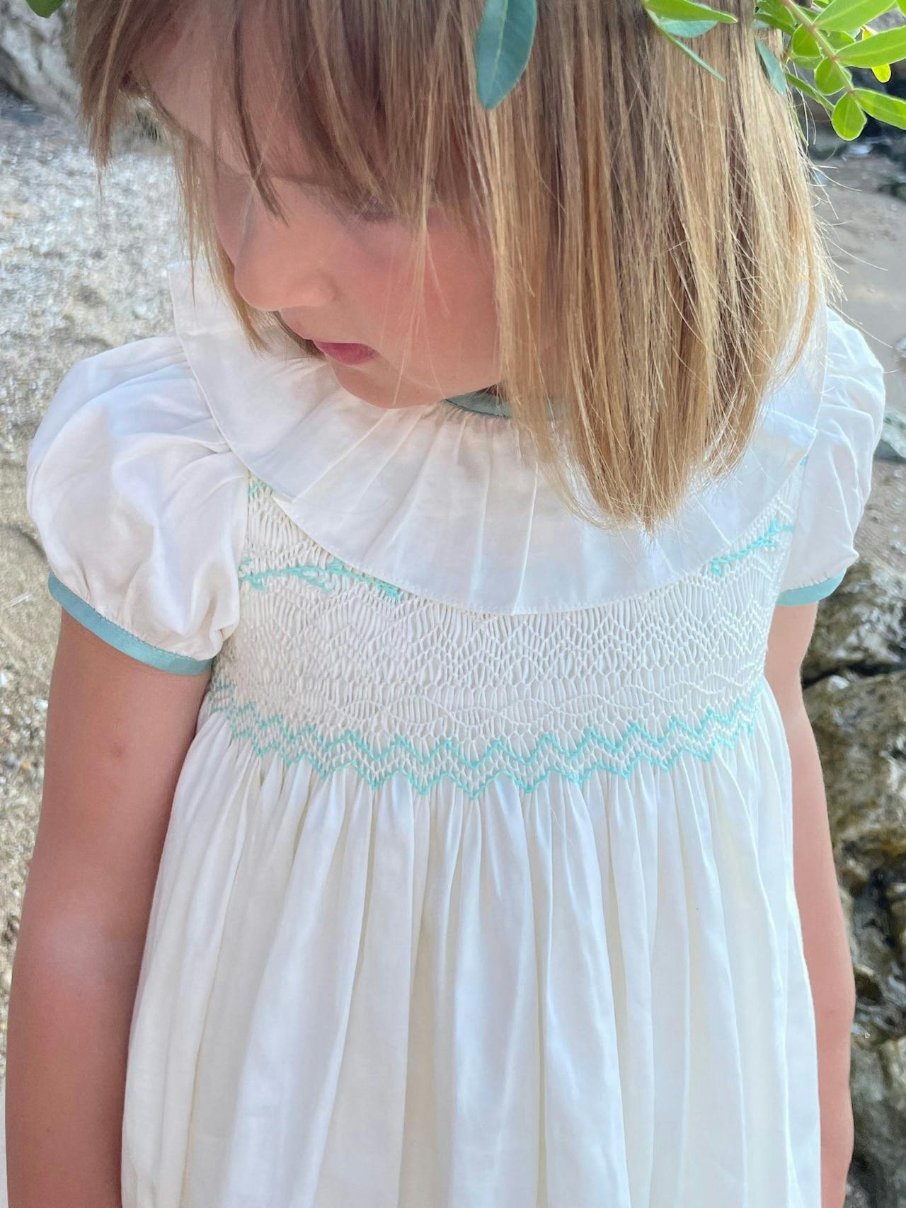 White and green Diana special occasion dress Kids Smock London    - Collagerie