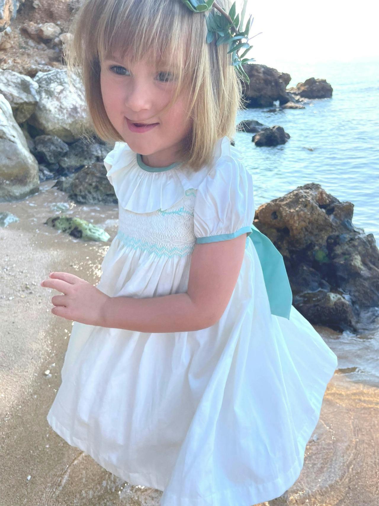 White and green Diana special occasion dress Kids Smock London    - Collagerie