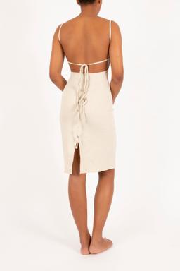 The K.M. tie midi dress in stretch linen Dresses Anemos    - Collagerie