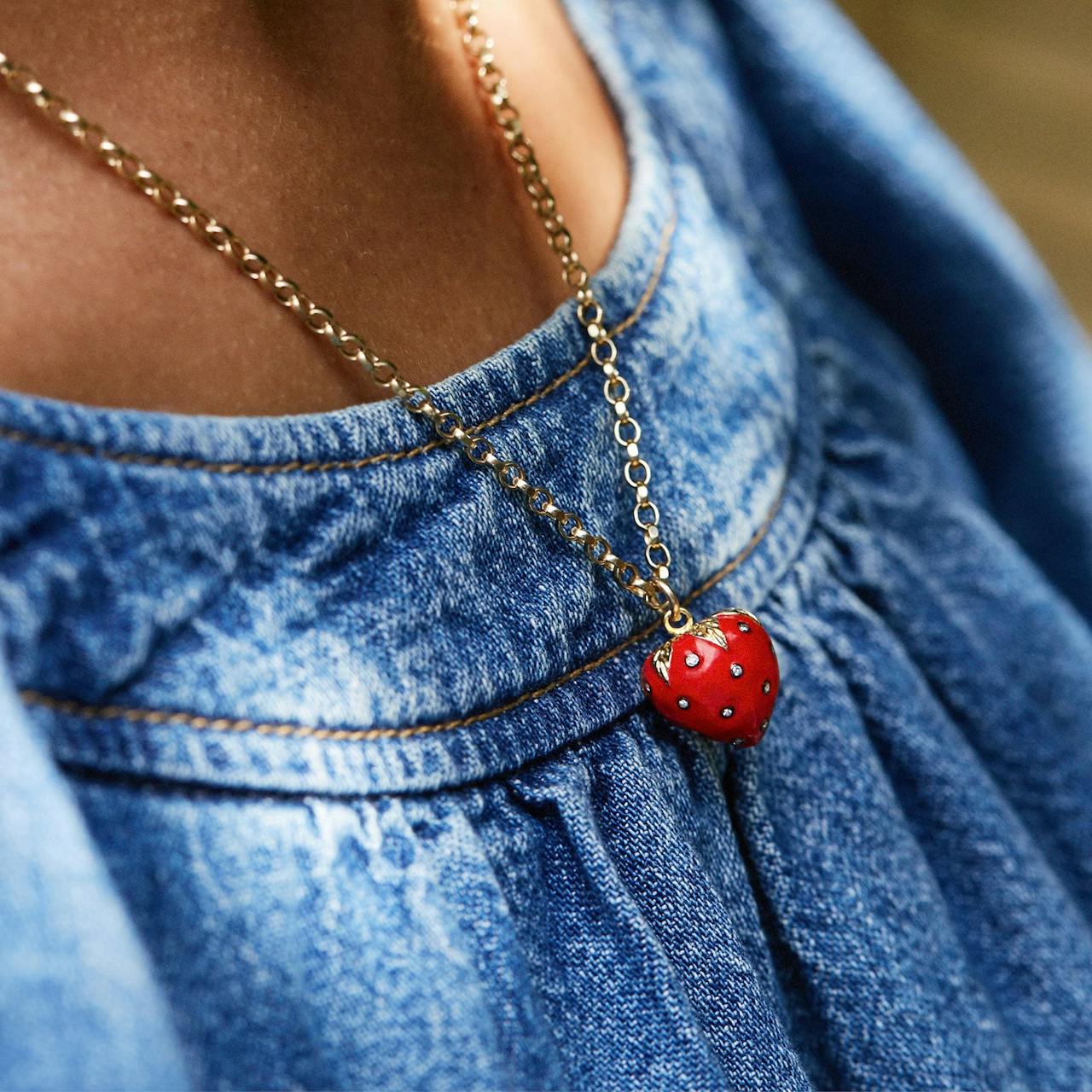 Diamond & Red Enamel Strawberry Necklace Jewellery and Watches Kirstie Le Marque    - Collagerie