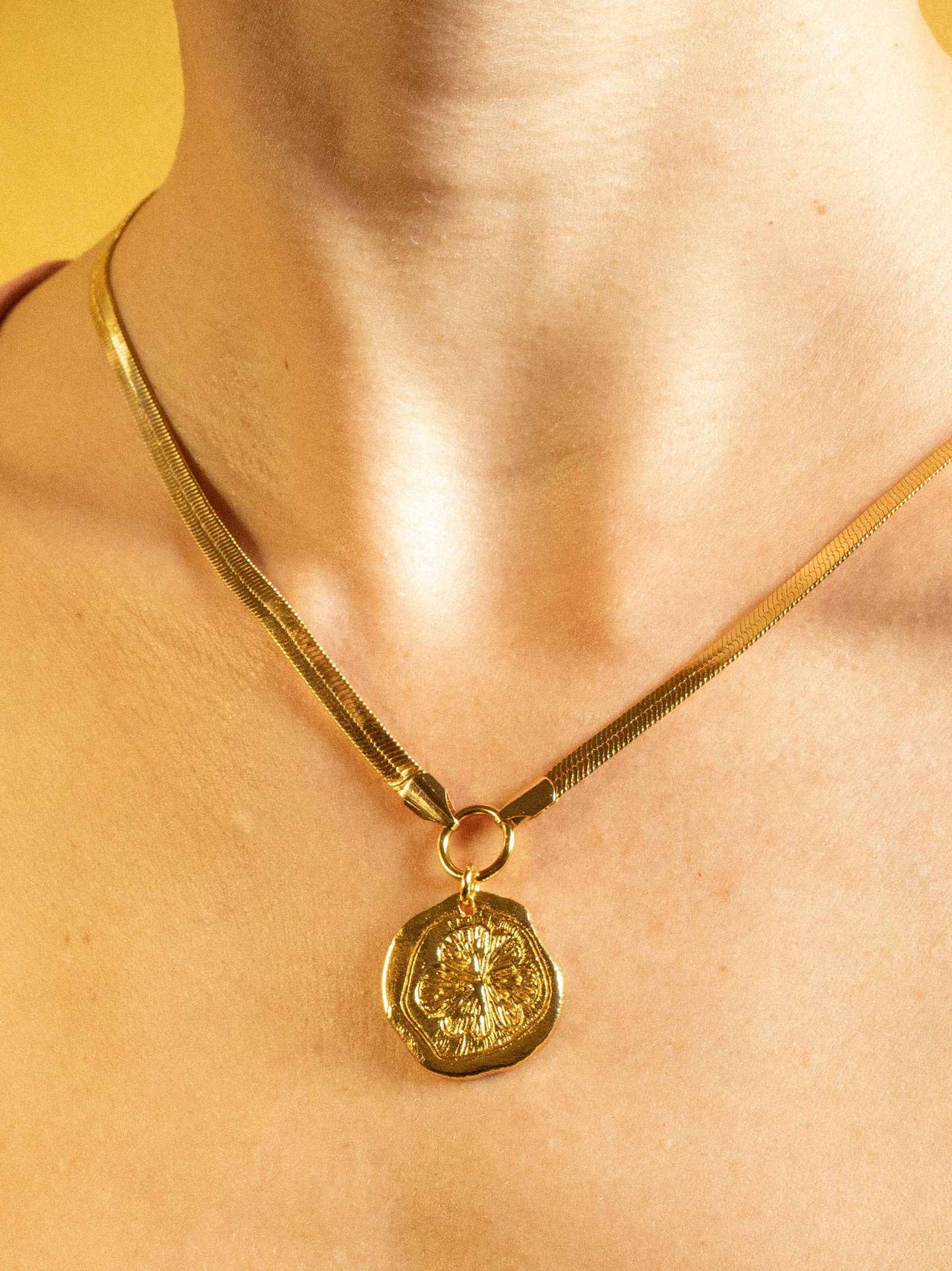 Gold lemon slice & snake chain necklace Jewellery Sandralexandra    - Collagerie