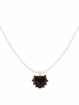 Milagros heart & pearl necklace Jewellery Sandralexandra Black Heart & Red dots   - Collagerie