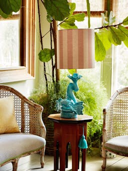 Dolphin lamp base in turquoise Interiors Villa Bologna    - Collagerie