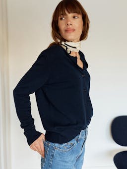 The Classic crew cardigan in navy Clothing Navygrey    - Collagerie