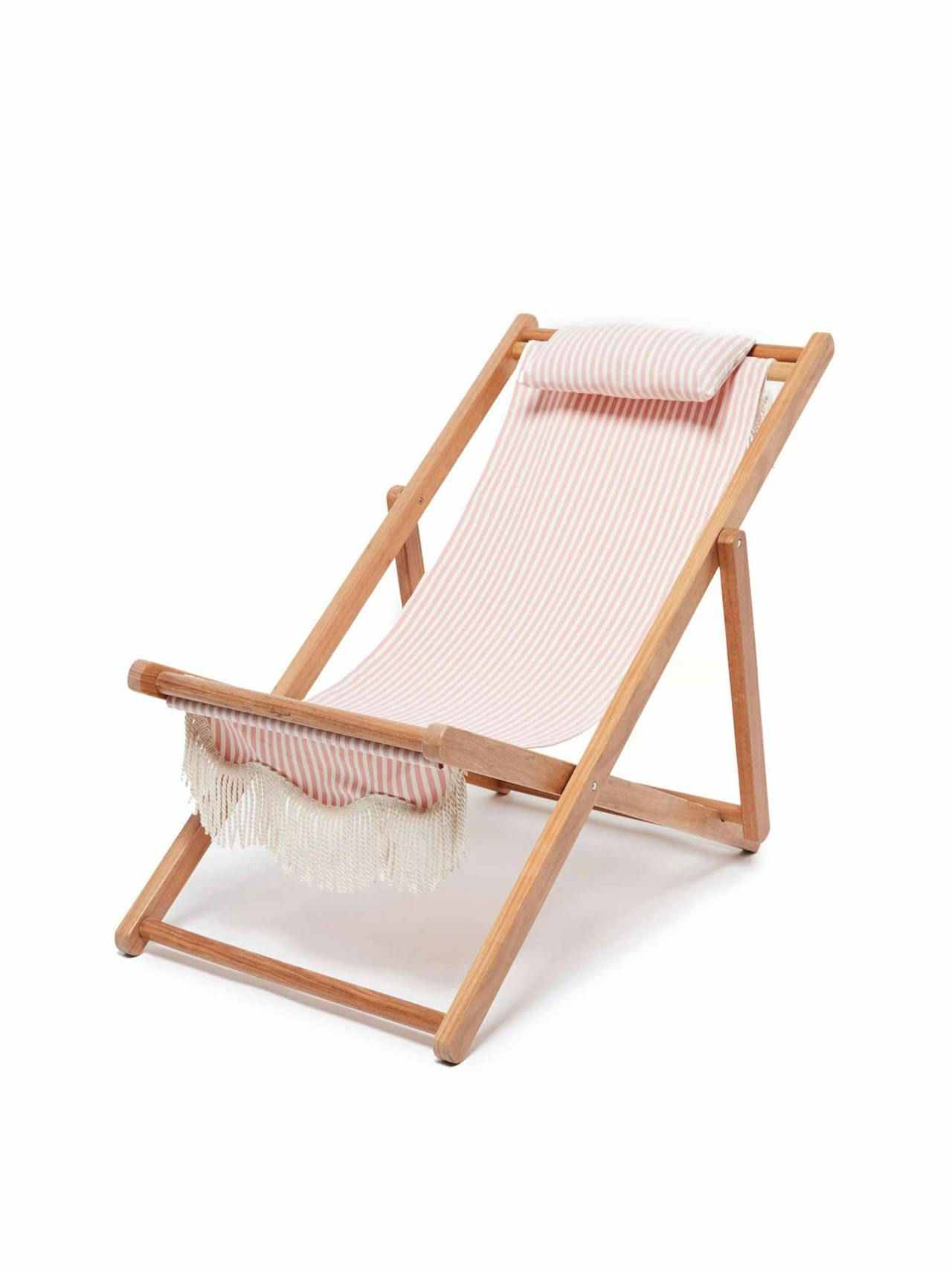 Pink and white striped deckchair
