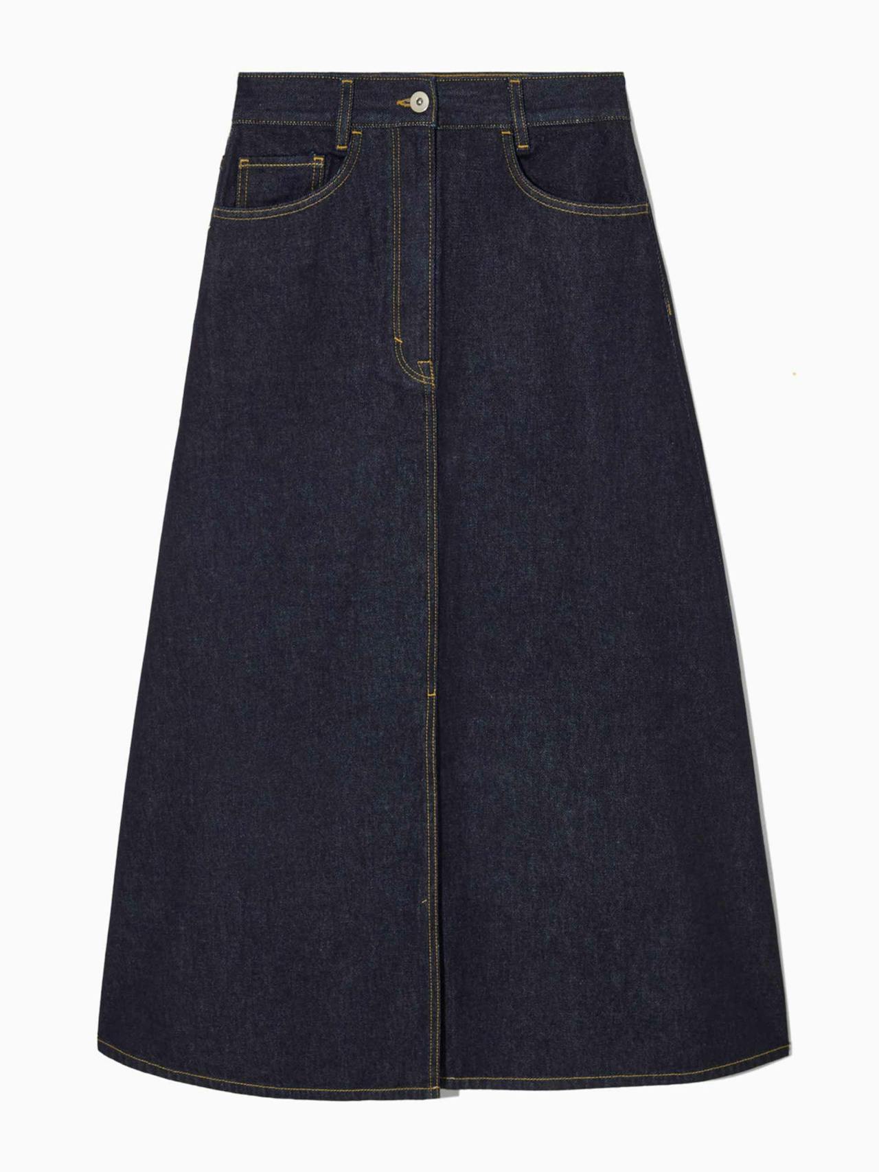 A-line denim midi skirt