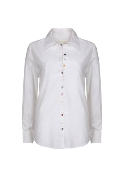 Minnie white cotton shirt with mother of pearl detail Clothing Usisi Sister    - Collagerie